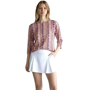J McLaughlin Size XS Top Catalina Cloth Print Boatneck 3/4 Sleeve Stretch Active